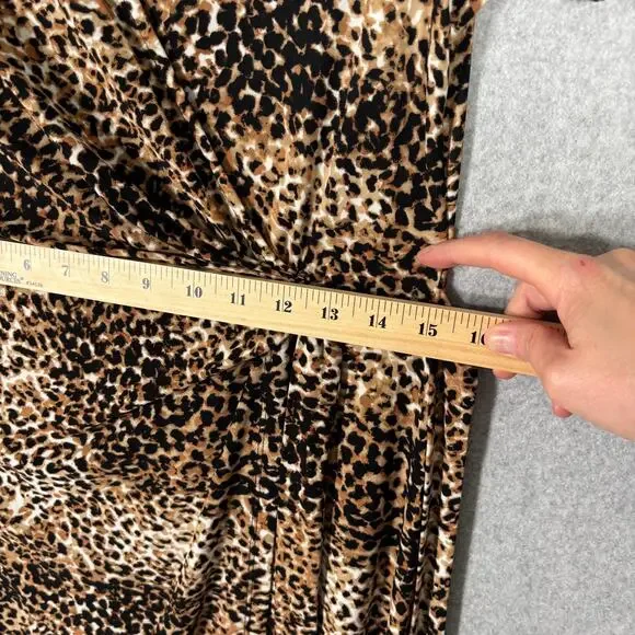 Anne Klein Dress 10 Wrap Leopard Slinky Knit Stretch Waist Tie Career Church